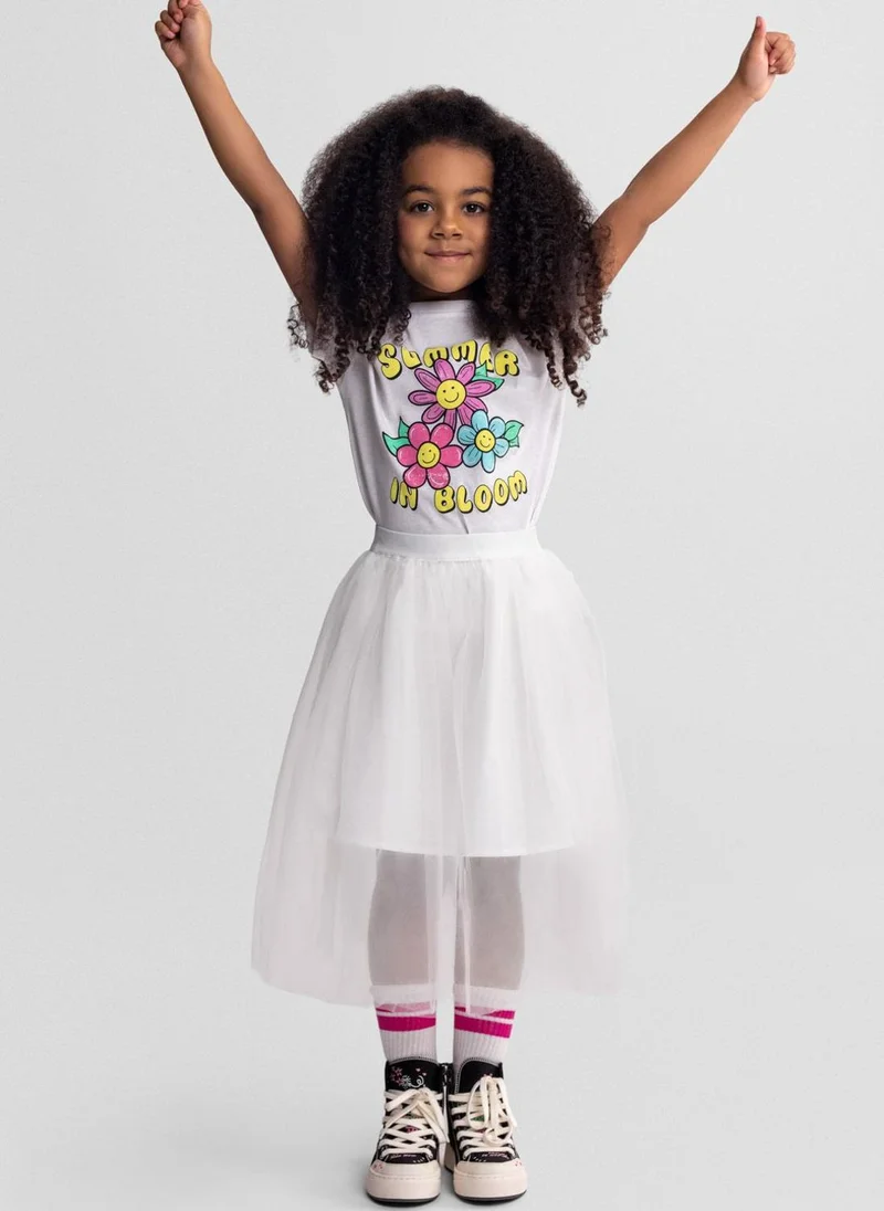 MINOTI Girls pleated maxi tulle skirt offwhite